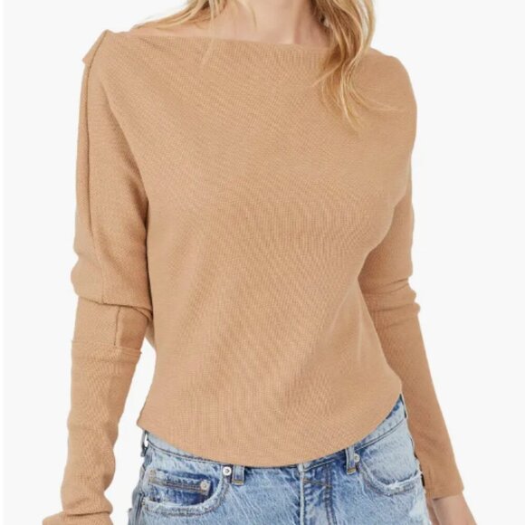 Free People Fuji Off the Shoulder Thermal Top Camel Brown Long Sleeve Medium - Picture 1 of 9